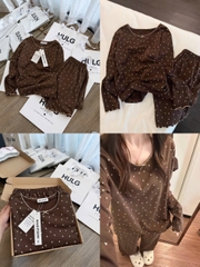 SET1064- Bộ mặc nhà áo nâu chấm bi và quần suông