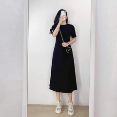 Đầm cotton dáng maxi cộc tay 2 màu đen,xám
