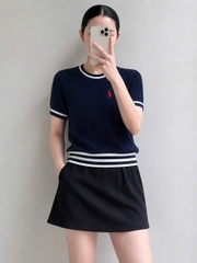 A682-Áo len dệt kim cộc tay thêu ngực 3 màu xanh hồng trắng