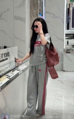 Set881-SEt áo ADD xám cộc phối quần suông viền đỏ