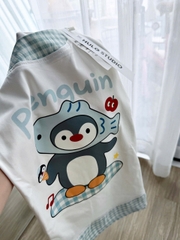 Set890- Bộ thun cotton mặc nhà sát nách phối quần short kẻ xanh