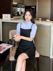 Set gồm váy đen yếm kèm sơ mi xanh trơn ( set rời)