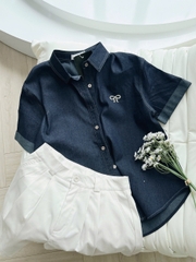 Set613- Set áo cộc tay denim cộc tay phối  quần short trắng