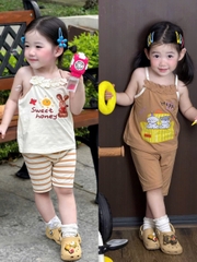 BT975- Combo 2 bộ áo dây kèm quần cộc cho bé gái