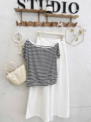 🍀 SET714- SET QUẦN LI BẢN CẠP TO CÁCH ĐIỆU MIX ÁO LỆCH VAI 🌱