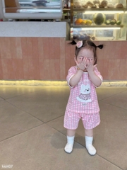 CB303- Combo 2 bộ cộc tay kẻ caro hồng chạy viền chất cotton