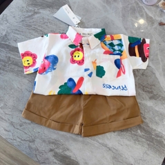 BT480- Bộ sơ mi đũi CAM Xanh mix quần kaki bé trai