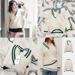 A443- Áo len be viền xanh cổ V nhà máy full tem