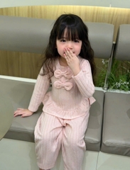 BT744- Bộ len lông nơ trước màu trơn 3 màu bé gái