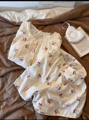 SET964-  Bộ pijama cộc tay đũi hoa nhí mát