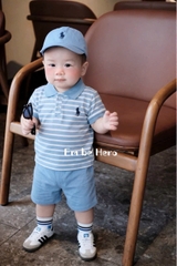 BT906-Bộ áo polo kẻ xanh bé trai TẶNG Kèm Mũ 9-24kg