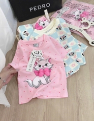 CB204-COmbo 2 bộ thun cộc tay bé gái xanh hồng hoạ tiết mèo mickey