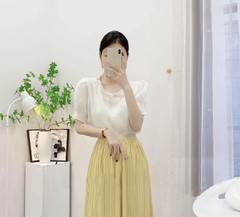 Áo sơ mi tơ viền ngọc tay bồng 3 màu