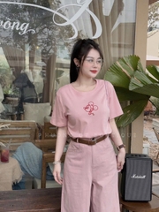 Quan034- quần jeans hồng nhạt tặng kèm đai dáng suông nấm dài 95cm