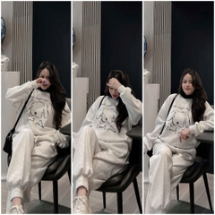 Set810- Bộ mặc nhà áo nỉ hai da phối qq