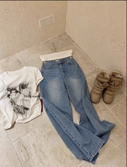 Quan130- Quần jeans suông ống xanh nhạt
