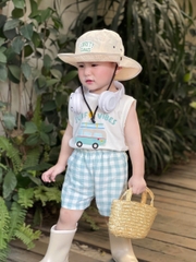 Bt556- Bộ oto quần kẻ xanh cotton bé trai chất mát