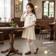 Bt831- Đầm polo xếp ly chân bé trai thêu thỏ