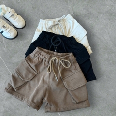 CB251- combo 2 quần short túi hộp chất nỉ mì bé trai màu basic