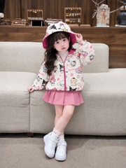 BT1107- Áo gió kuromi hồng mặc được 2 mặt có mũ size max 40kg
