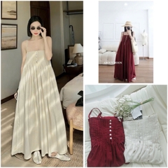 ☘️Dam161-  VÁY maxi lien  LI CÚC TRAI CHUN SAU 2 màu trắng- đỏ 🌷