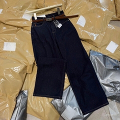 QUAN118- Quần JEANS suông đậm gấu bản to mác da