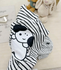 BT721- Bộ nỉ kẻ đen trắng Cún cho bé