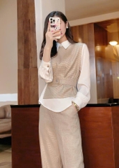 Set341- Set đồ nữ áo gile đai phối quần suông thanh lịch