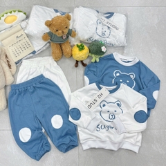 BT733- Combo 2 bộ nỉ bé trai phối màu xanh trắng