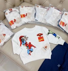 BT1066- Bộ nỉ cua  Marvel Comics trắng-than dài tay