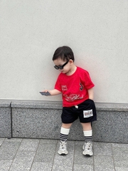 Size đại- BT476- bộ bad số 3 màu đỏ,quần đen bé trai chất cotton mix cua