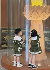 BT470- bộ/đầm trẻ em màu bộ đội chất cotton tặng kèm balo xinh