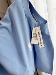 A580-Áo thun suông xanh dương họa tiết trắng