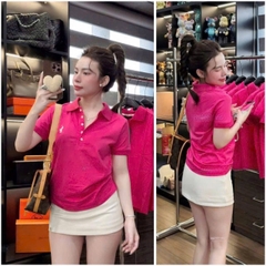 A280- Áo polo màu hồng thêu ngựa chất zip