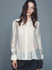 A195- ÁO SƠ MI Z.....R ĐÍNH ĐÁ – CHANH SẢ, THANH LỊCH, NỔI BẬT! 🌿