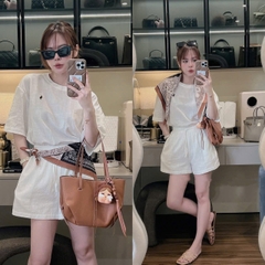 Set707- Set đũi trắng cộc tay 2 lớp tặng kèm khăn