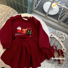 Bt763- Bộ nỉ lông màu đỏ chấm bi noel bé gái
