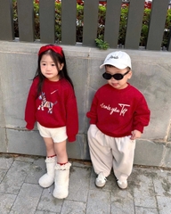 A455-Áo nỉ đỏ gia gia đình em bé yêu Tết