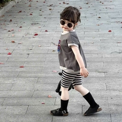 CB207-Combo 3 quần legging cộc bé gái đen hồng kẻ