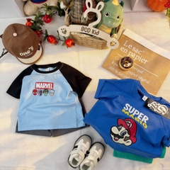 BT840-Combo 2 bộ thun cotton cộc tay bé trai Super Mario 9-26kg