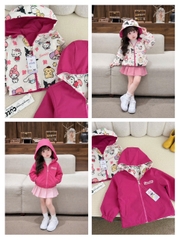 BT1107- Áo gió kuromi hồng mặc được 2 mặt có mũ size max 40kg