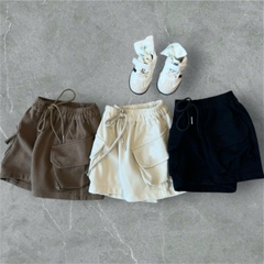 CB251- combo 2 quần short túi hộp chất nỉ mì bé trai màu basic