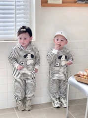 BT721- Bộ nỉ kẻ đen trắng Cún cho bé