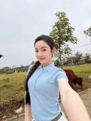 A5564-Áo polo thêu ngực màu xanh dương hàng nhà máy đủ tem