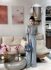 A136-Áo sơ mi nữ voan tơ bèo cổ 2 màu xanh xám