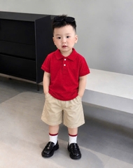 BT1008- Bộ áo polo cộc THÊU N-G.U.Aa  mix quần kaki mềm bé trai