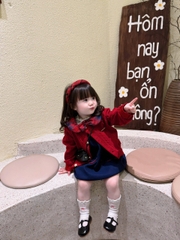 Bt728- Set váy dạ bé gái phối cadigan đỏ