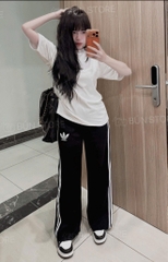 Set888- Set áo phông trắng phối quần suông đen
