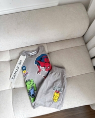 BT550-Bộ thun cộc bé trai Siêu nhân xám đen