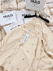 Set1081- Set pijama díp lông mềm màu be đính nơ